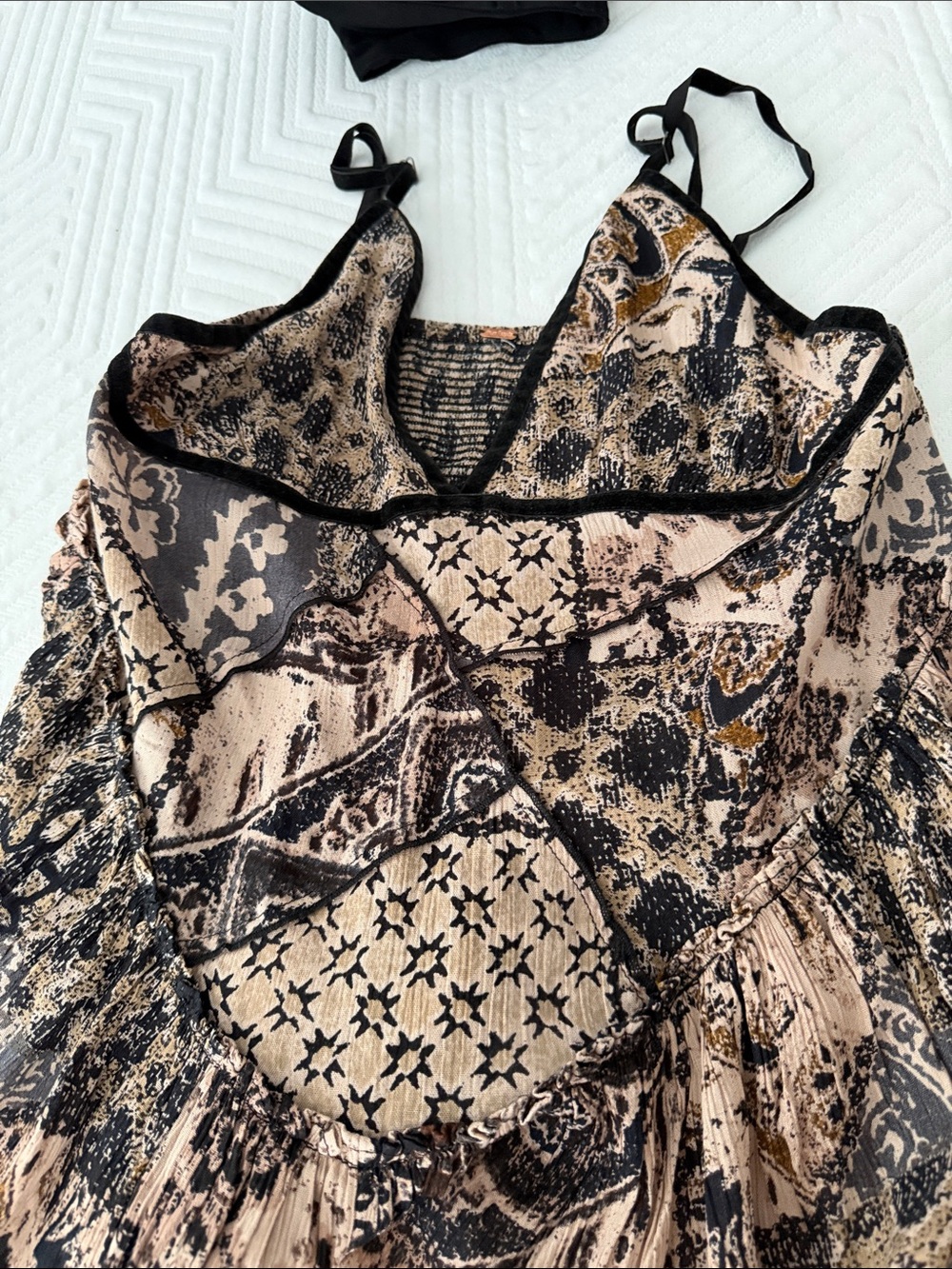 Free People Mixed Print Slip Dress in Black and Cream